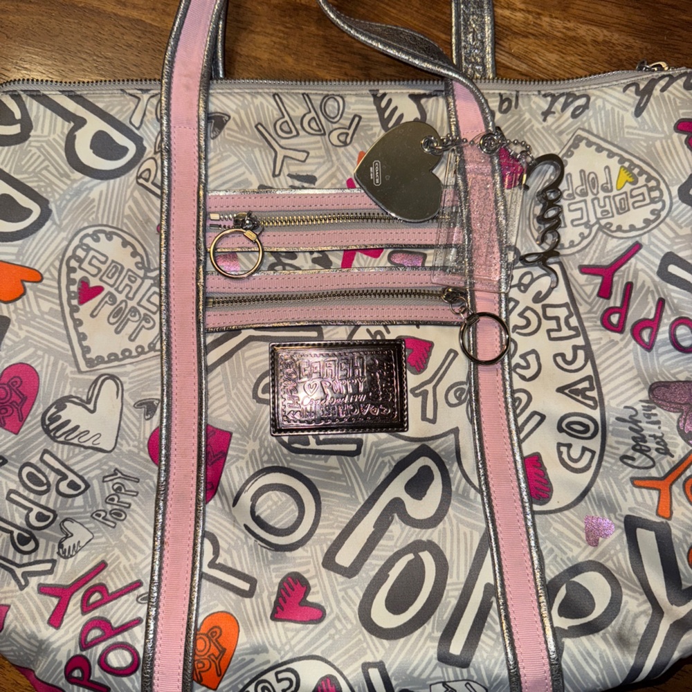 Coach Women's Pink and Silver Graphic Tote
